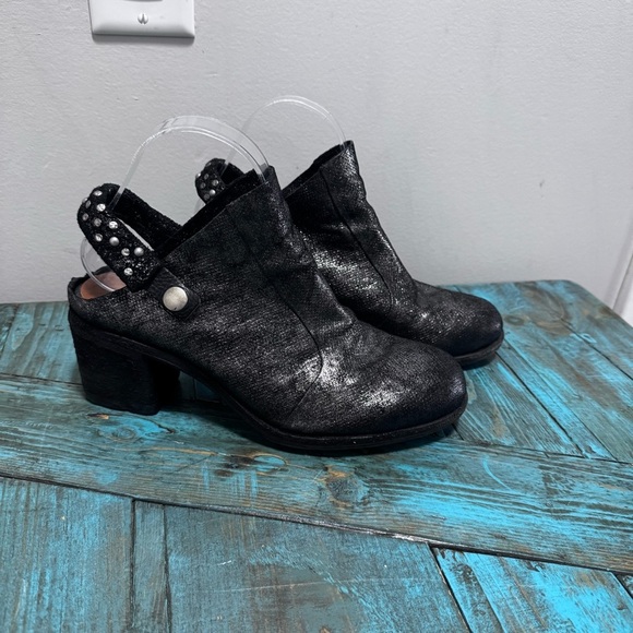 A.S.98 Black Shimmery Leather Slingback Mules Studded Heeled Shoes Size 39 - Picture 2 of 11